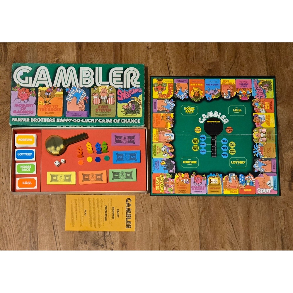 1977 Parker Brothers Gambler‎ Board Game Happy Go Lucky Game of Chance Complete